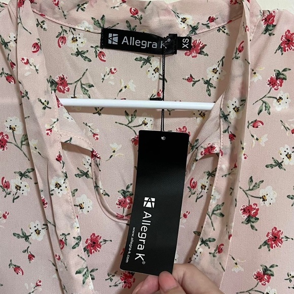 Allegra K Women's Cottagecore Bow Tie Neck Short Sleeve Printed Chiffon Blouse - Picture 4 of 5